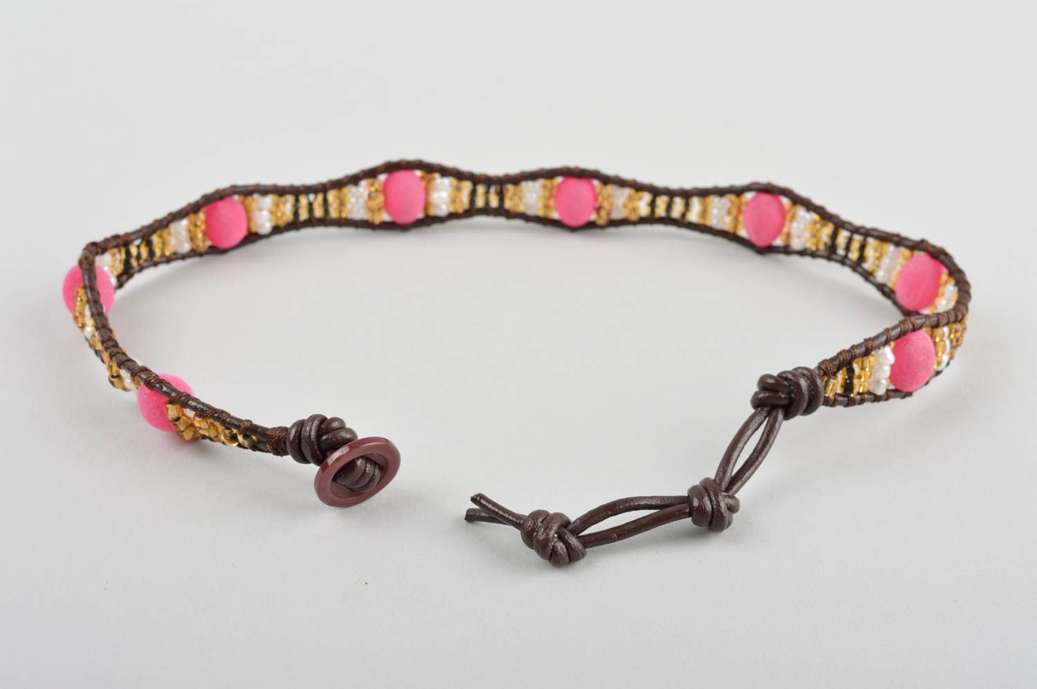 Bracelet perles rocaille Bijou fait main rose design Accessoire femme original photo 4