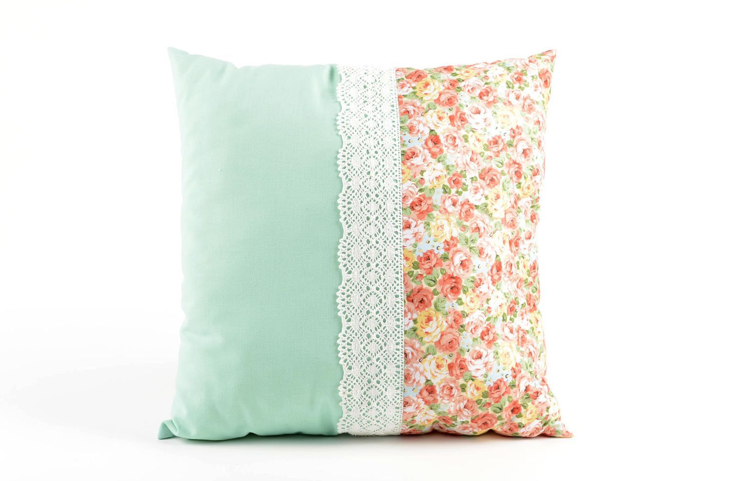 Подушка ручной работы мятная красивая подушка домашний декор с цветами фото 2