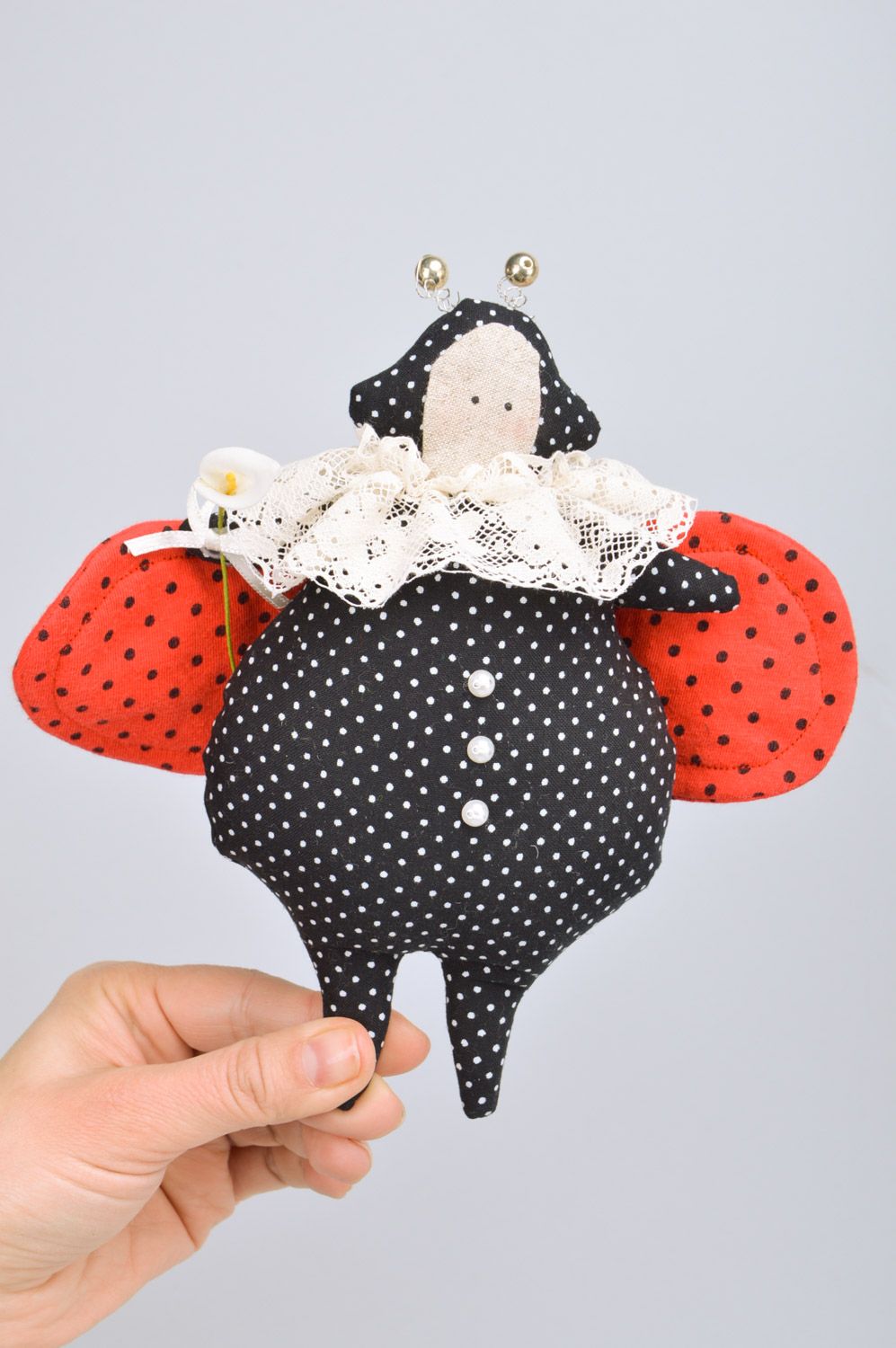 Handmade designer soft toy sewn of cotton Ladybug for interior and children photo 5