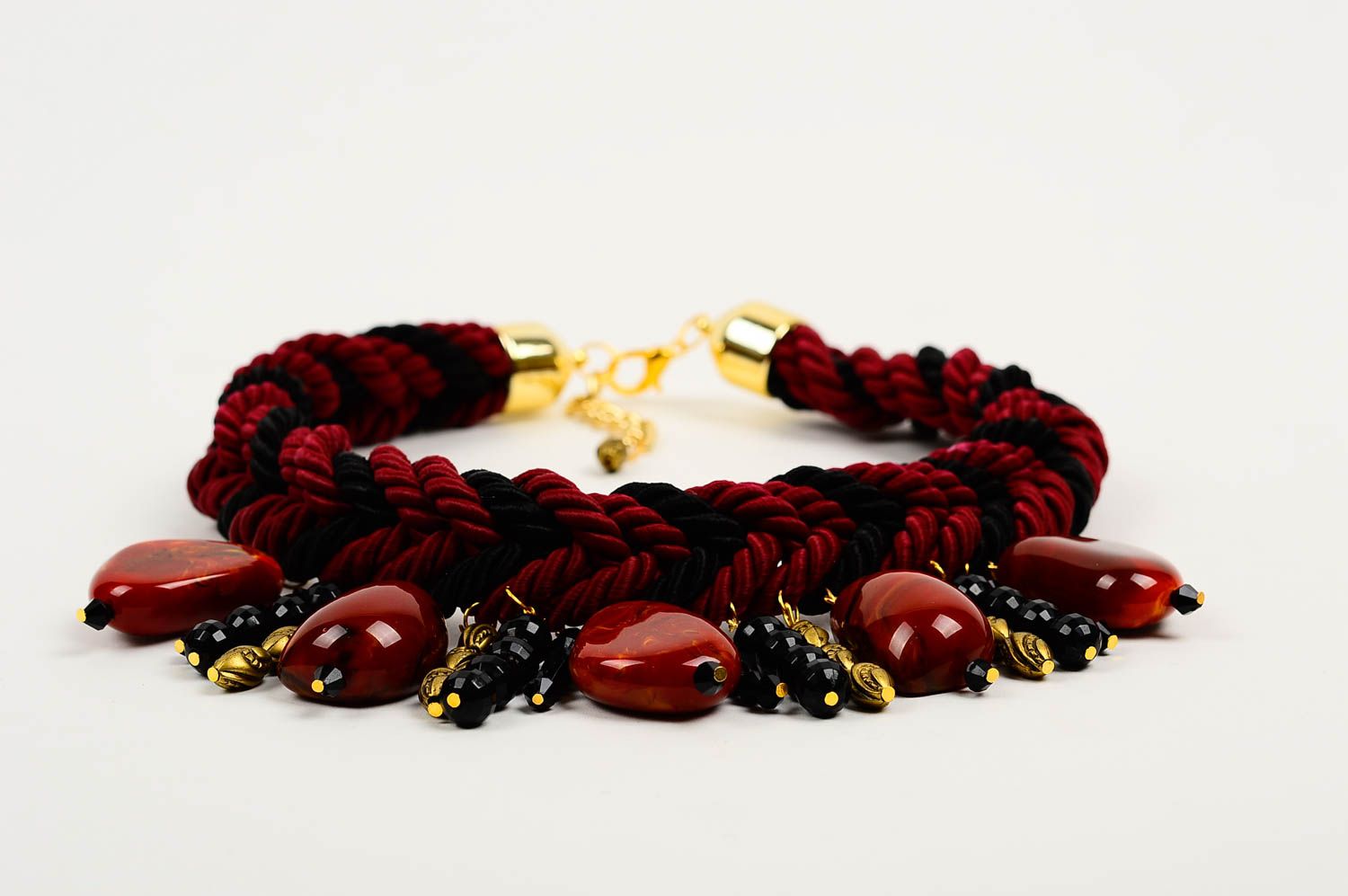 Handmade elegant cute necklace unusual stylish necklace textile jewelry photo 3