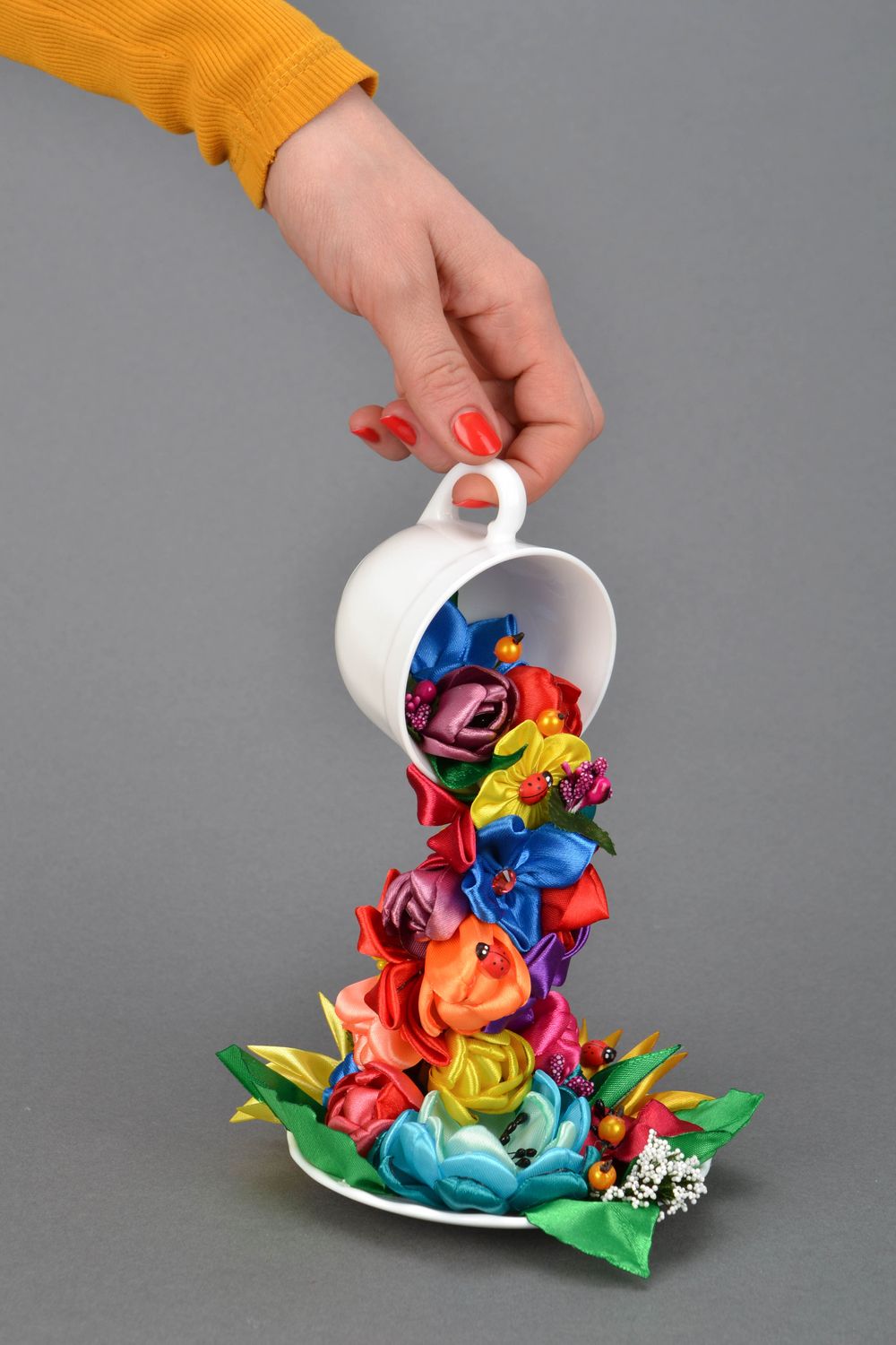Arbre déco topiaire en forme de tasse et fleurs photo 2