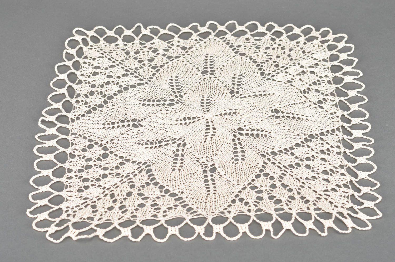 Handmade square crochet cotton decorative table napkin of cream color photo 2