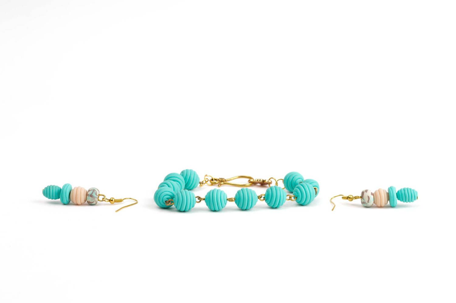 Handmade earrings designer bracelet clay jewelry set gift for her unusual gift photo 3