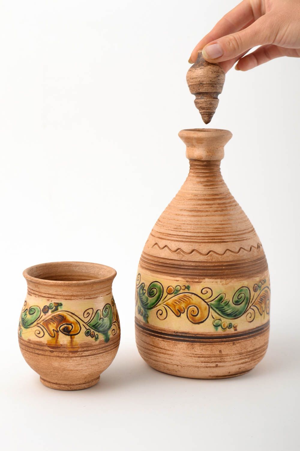Ton Flasche handgemachte Keramik Becher aus Ton Flasche Geschenk bemalt foto 5