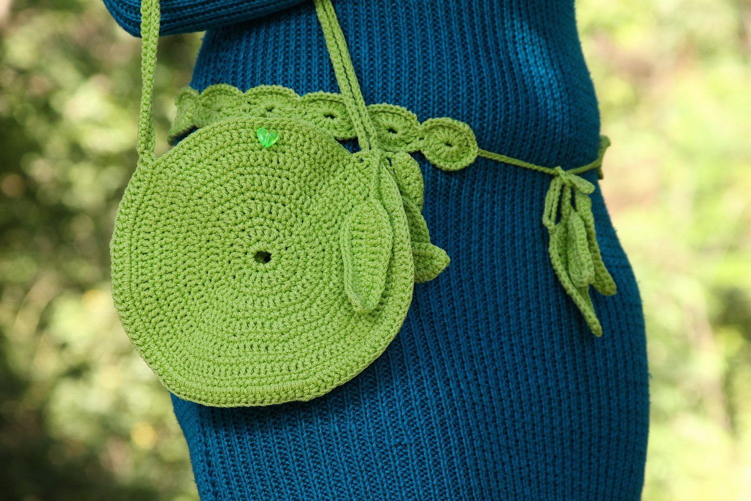 Lime knitted bag and sash photo 3