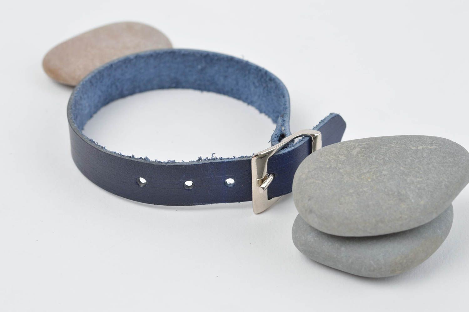 Handmade designer wrist bracelet unusual leather bracelet blue accessory photo 1