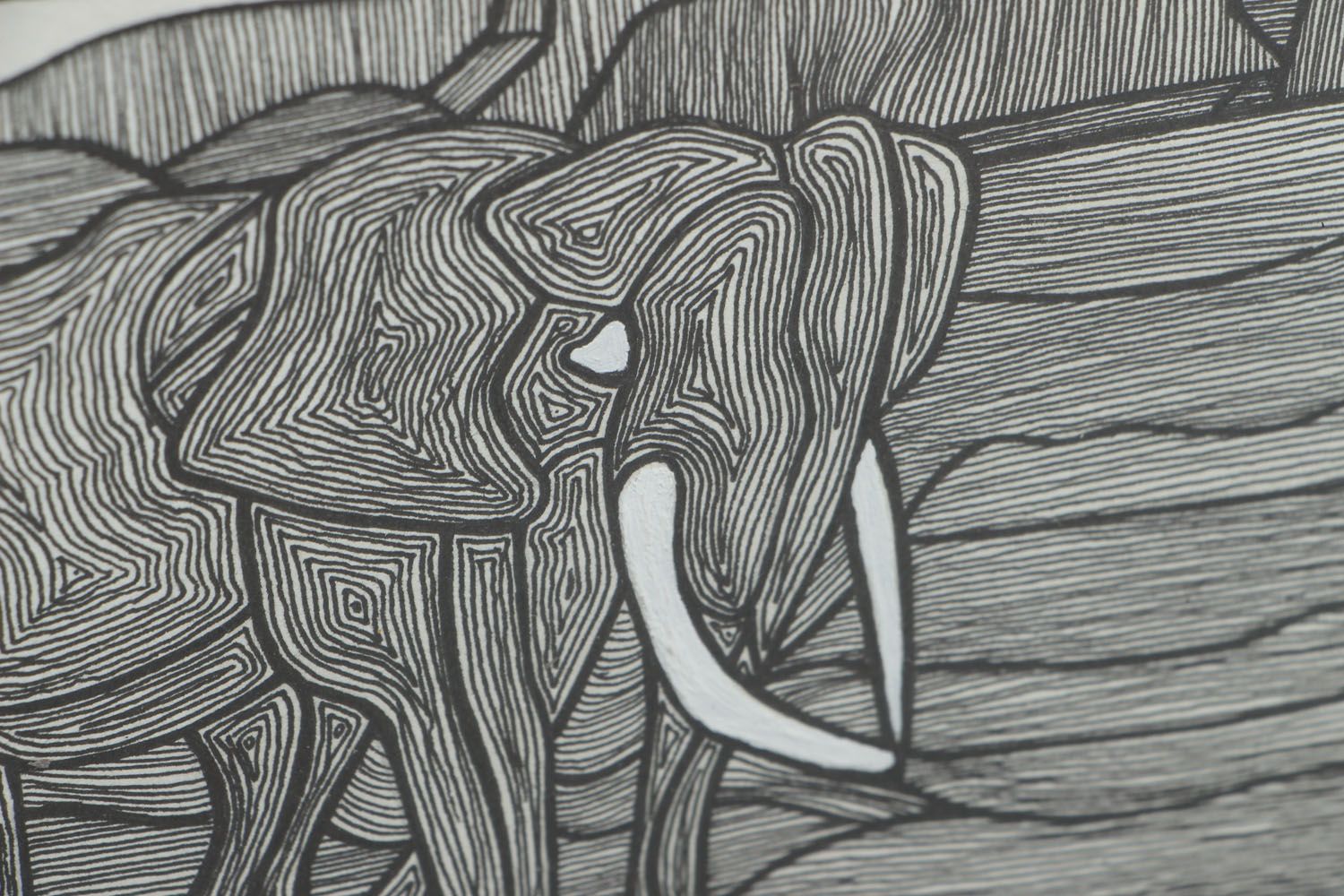 Tableau dessiné au stylo original Éléphant  photo 2
