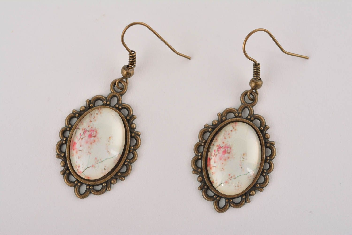 Unusual handmade metal earrings glass cabochon earrings metal jewelry designs photo 3
