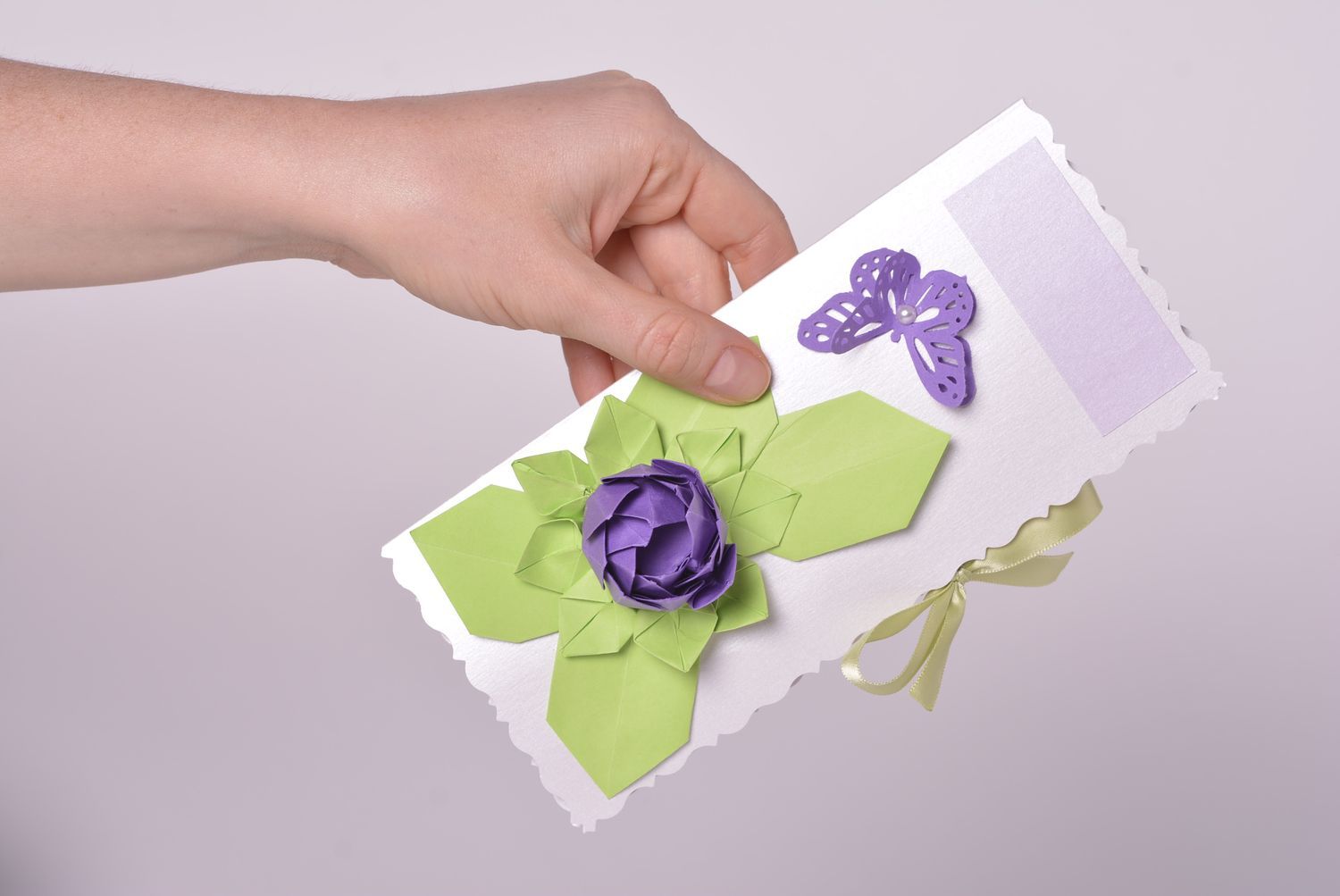 Carte de voeux fait main lotus violet technique scrapbooking Cadeau original photo 4