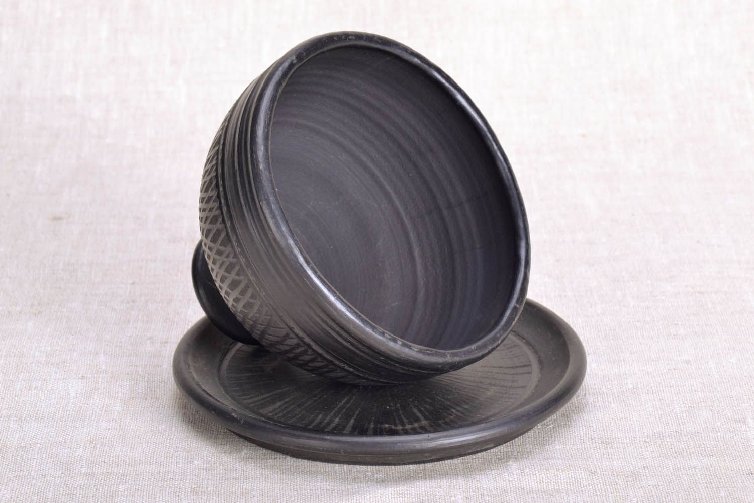 Butter plate made of black smoke ceramics photo 3
