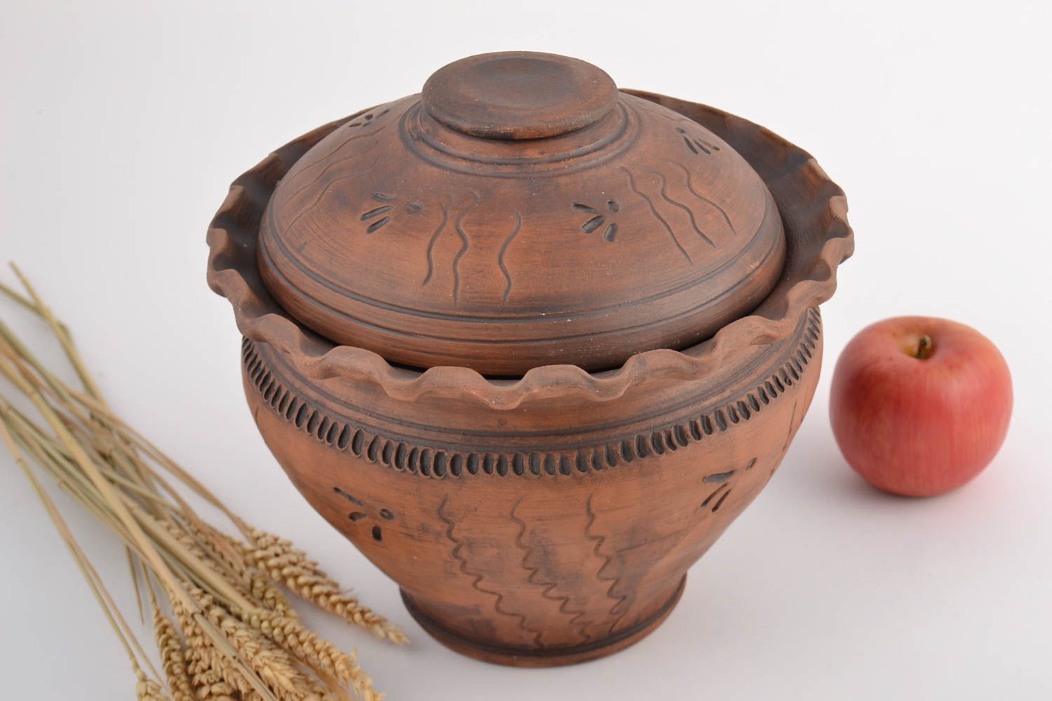 Pote de arcilla con tapa artesanal para cocer cerámica lechera 3,5 l foto 1