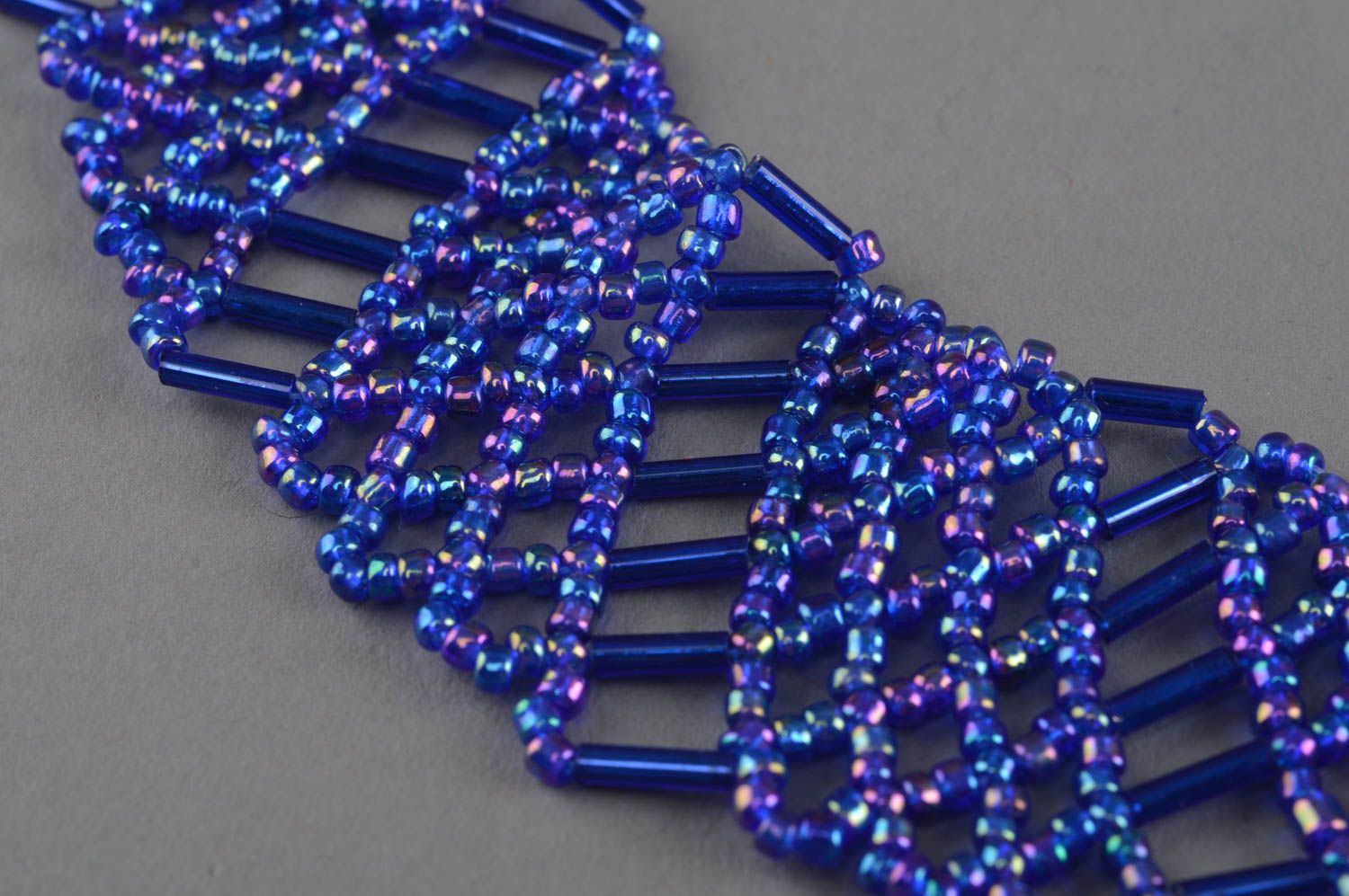 Ожерелье из бисера ручной работы авторское красивое синее широкое женское фото 5