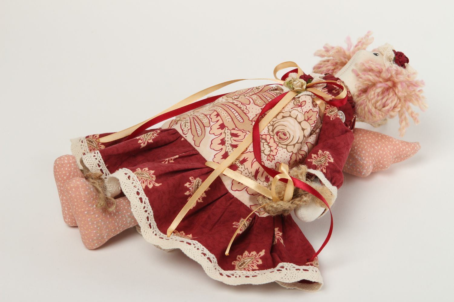 Handmade Designer Puppe Stoff Spielzeug schöne Puppe im roten Spitze Kleid foto 2