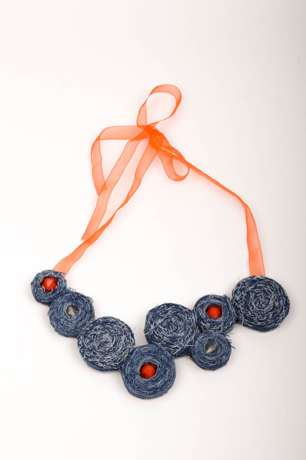 Handmade fabric necklace design jewelry denim necklace big necklace girls gift  photo 4