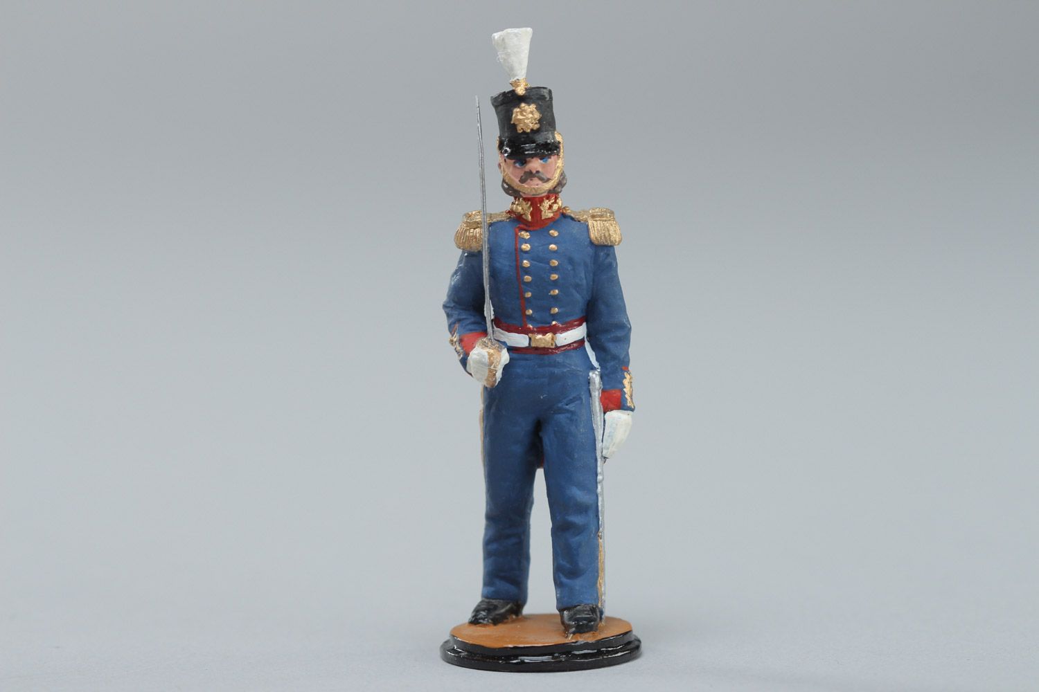 Handmade collectible miniature tin soldier figurine in blue uniform photo 2