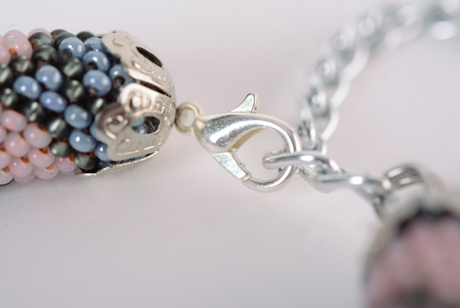 Beautiful women's handmade beaded cord wrist bracelet woven of Czech beads photo 3