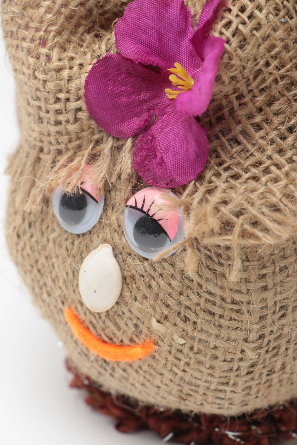 Handmade Textil Puppe Hausgeist Mädchen aus Sackleinen Tisch Deko originell foto 3