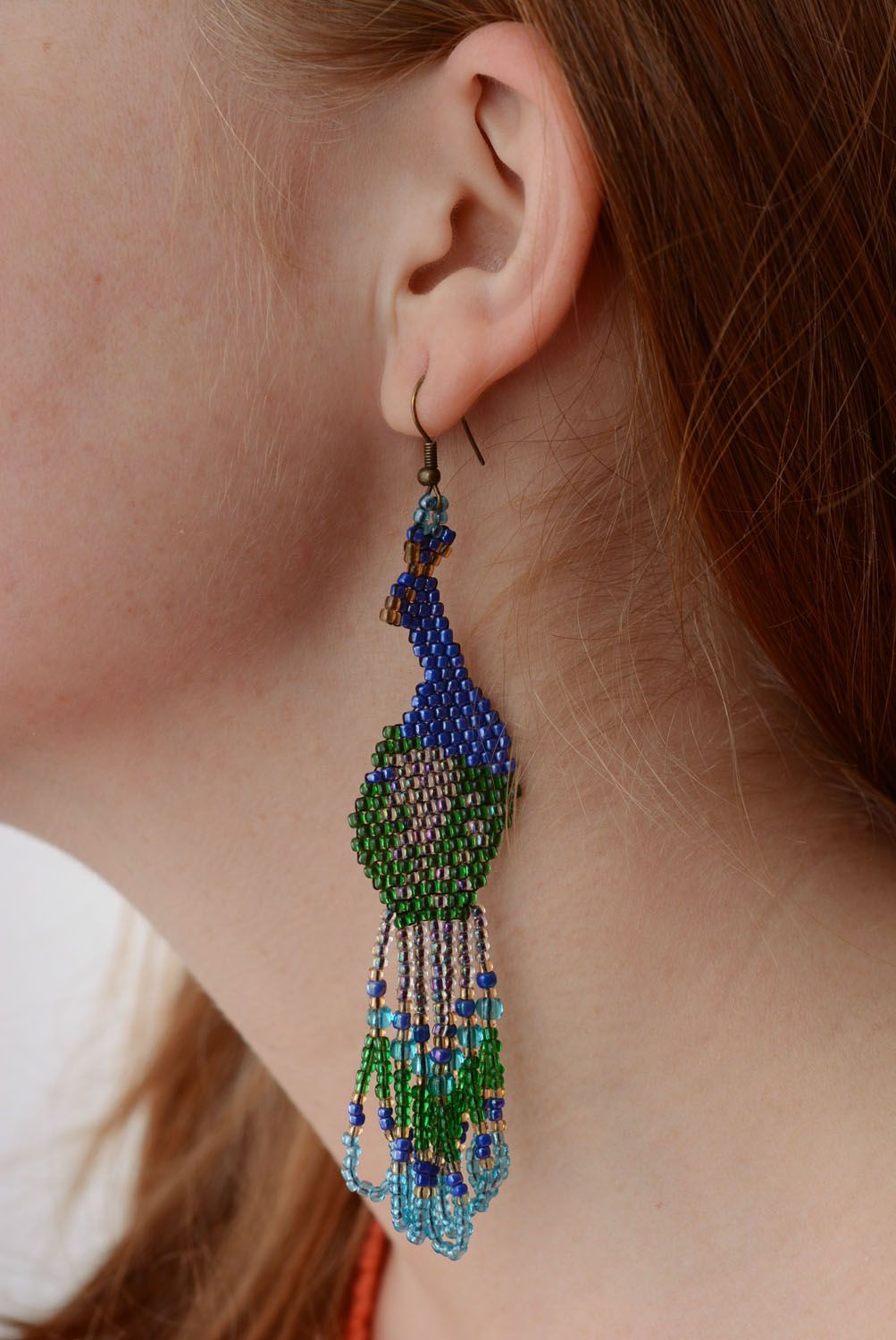 Beaded earrings Peacocks photo 4