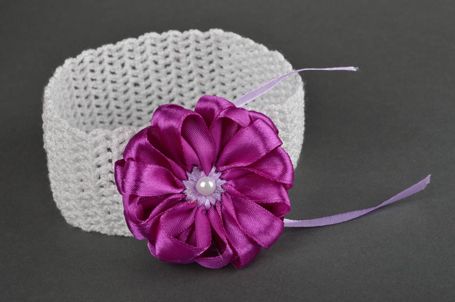 Handmade Haarband mit Blume Mädchen Haarschmuck Accessoire für Haare lila weiß  foto 5