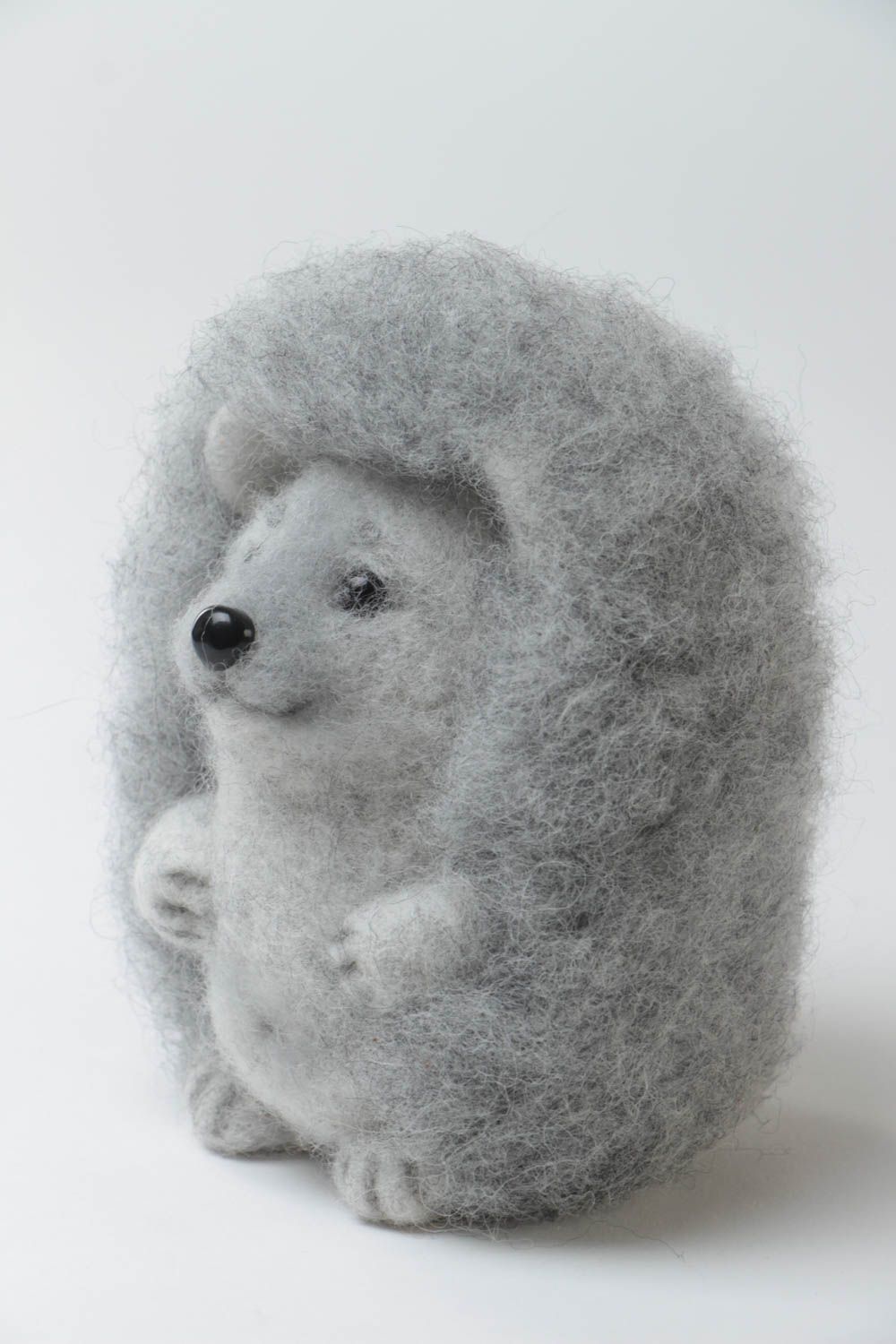 Joli jouet hérisson gris en laine feutrée fait main décoratif cadeau original photo 2