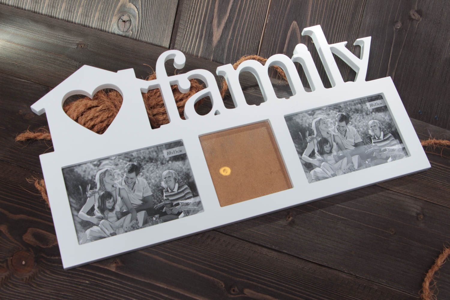 Handgemachter weißer Fotorahmen aus Holz für drei Fotos Family schön originell foto 1