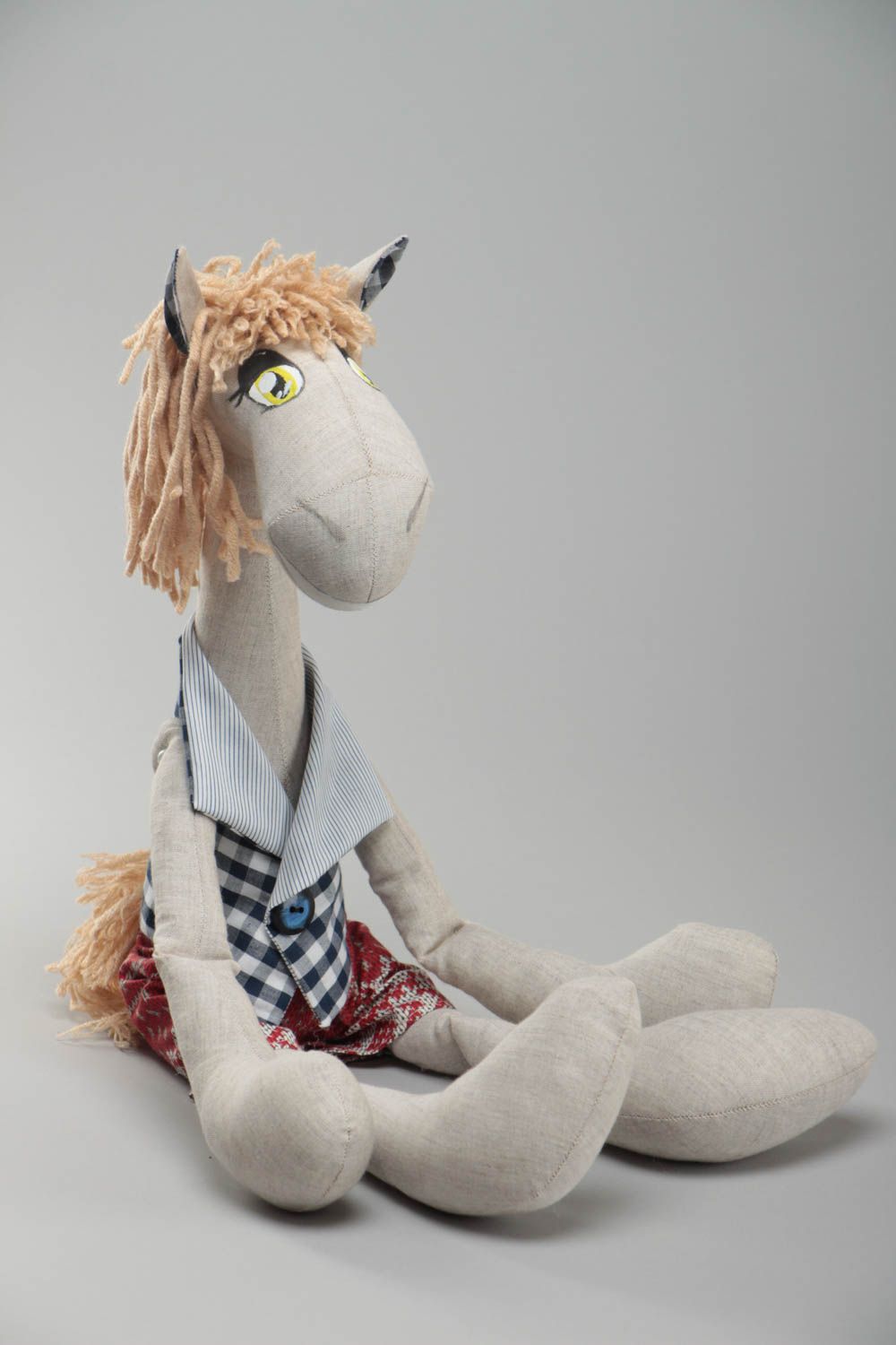 Grande peluche décorative en lin grise faite main originale cheval pour enfant photo 2
