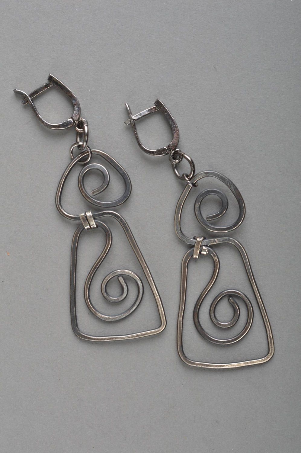 Beautiful handmade long metal earrings designer jewelry fashion accessories photo 2