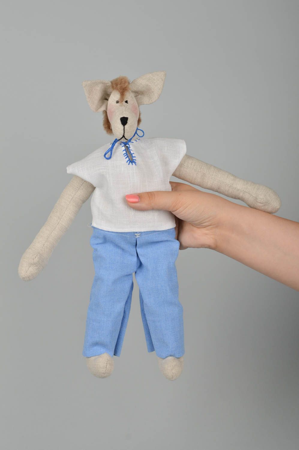 Juguete artesanal de tela muñeco de peluche regalo original para niño Lobo foto 3