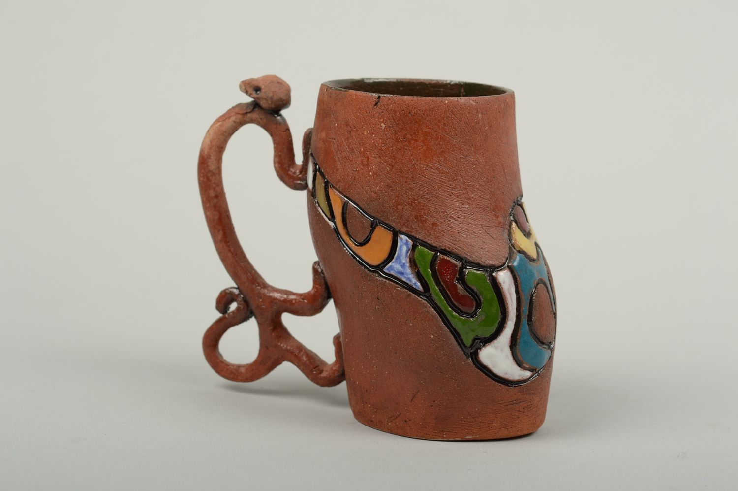 Unique clay beer mug in Italian style with molded ornament 0,47 lb photo 2
