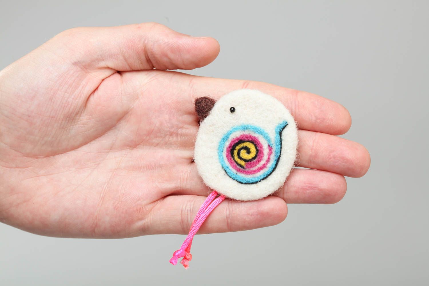 Handmade designer animal brooch felted of wool small white bird for little girl photo 5