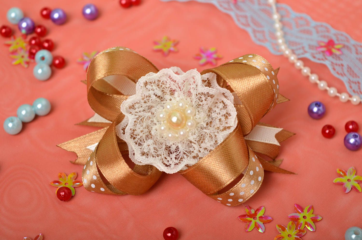 Handmade delicate scrunchy stylish satin bow barrette scrunchies for children photo 1
