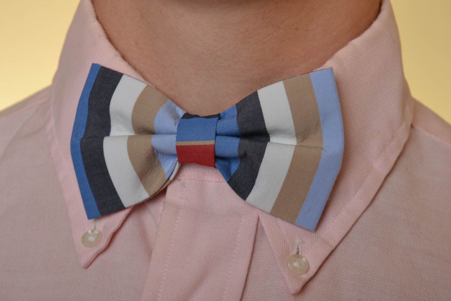Handmade designer striped textile bow tie for men and women photo 1