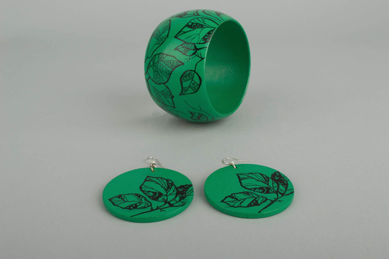 Деревянные украшения ручной работы модные серьги женский браслет зеленые фото 4