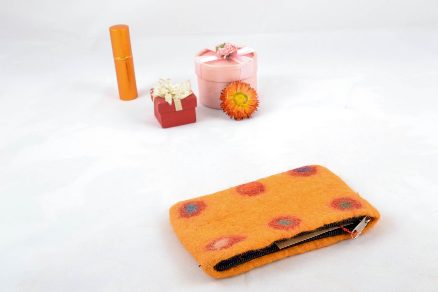 Housse de portable en laine orange faite main photo 2