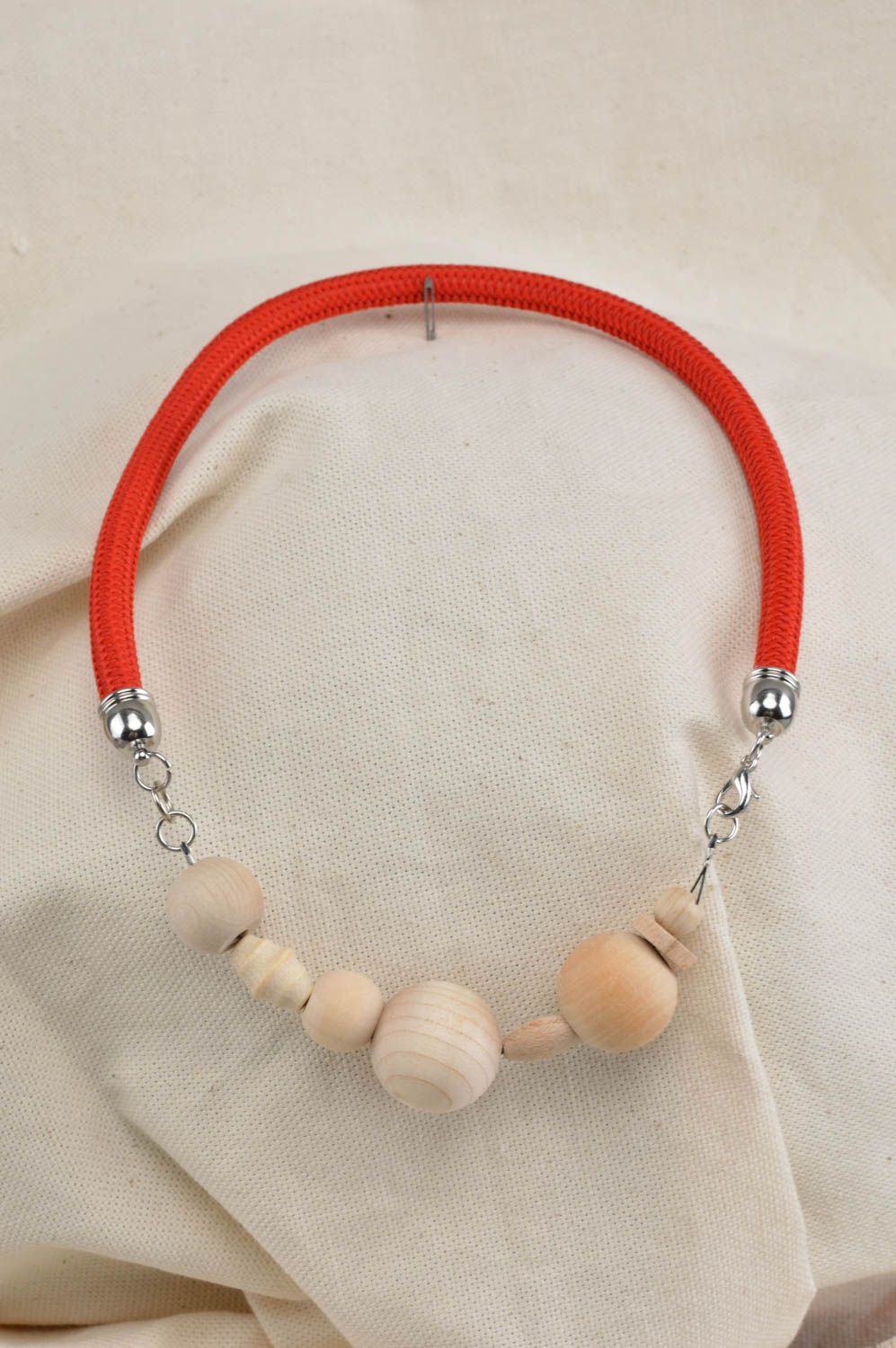 Handmade designer necklace accessory made of wooden beads stylish jewelry photo 1