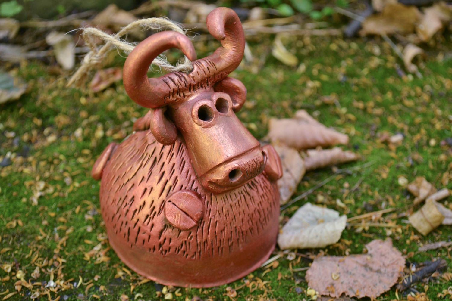 Handmade unusual souvenir stylish ceramic bell unusual clay wall hanging photo 1
