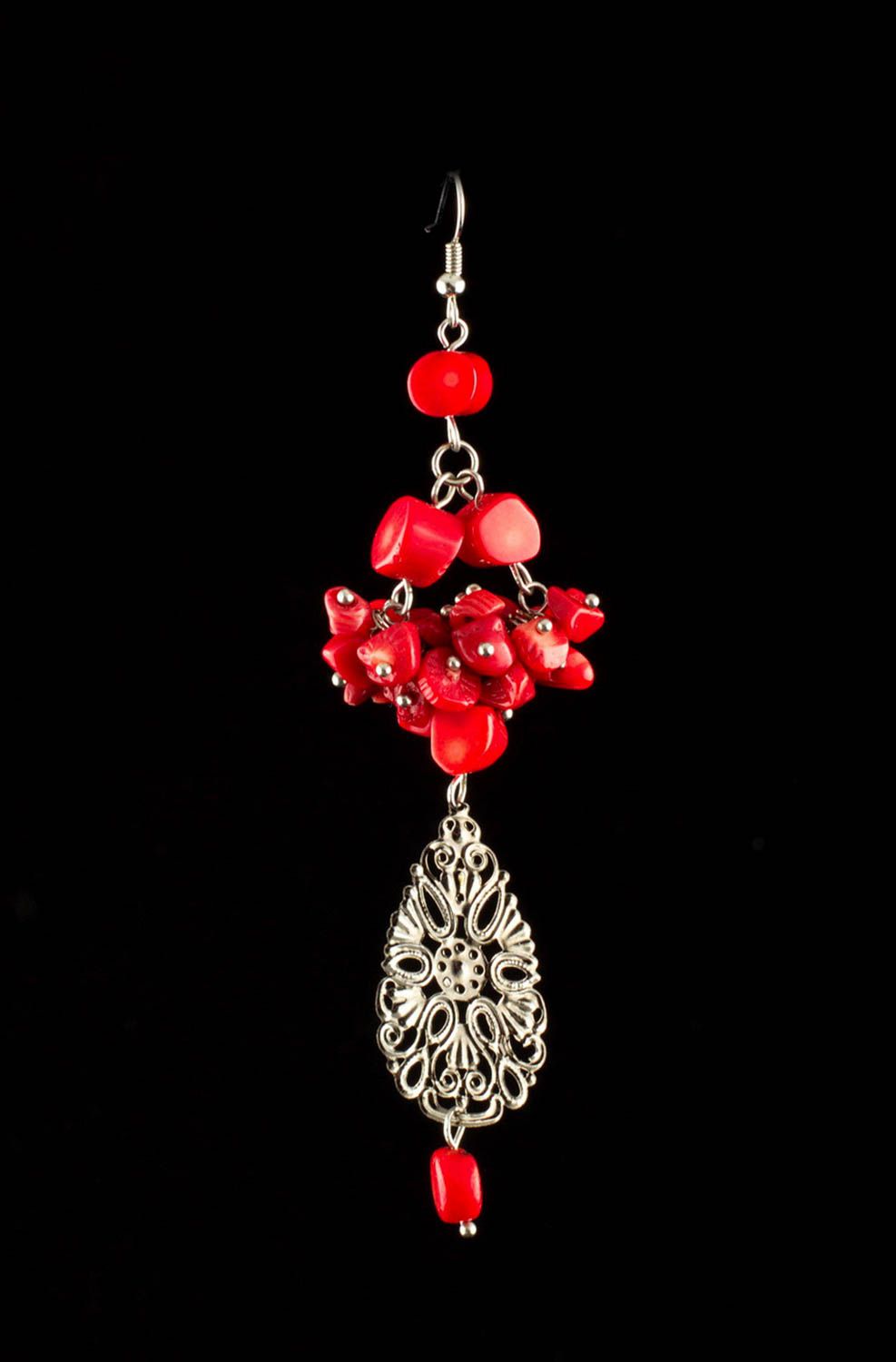 Handmade earrings earrings with natural coral stone earrings with charms  photo 2