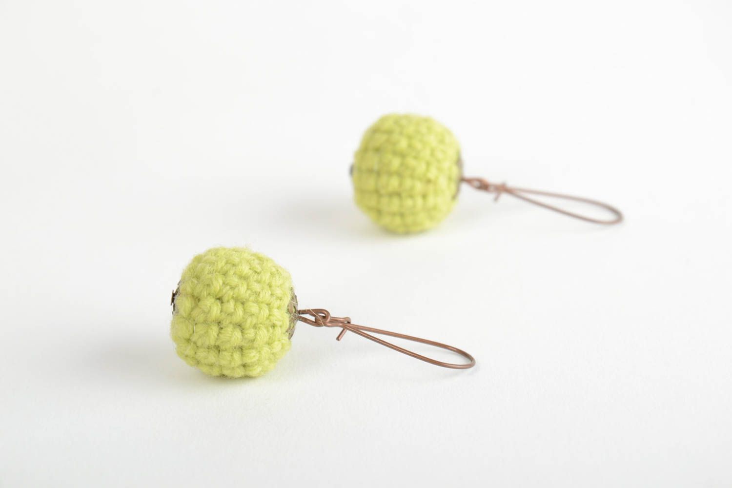 Unusual handmade designer earrings with beads crocheted over with cotton threads photo 5