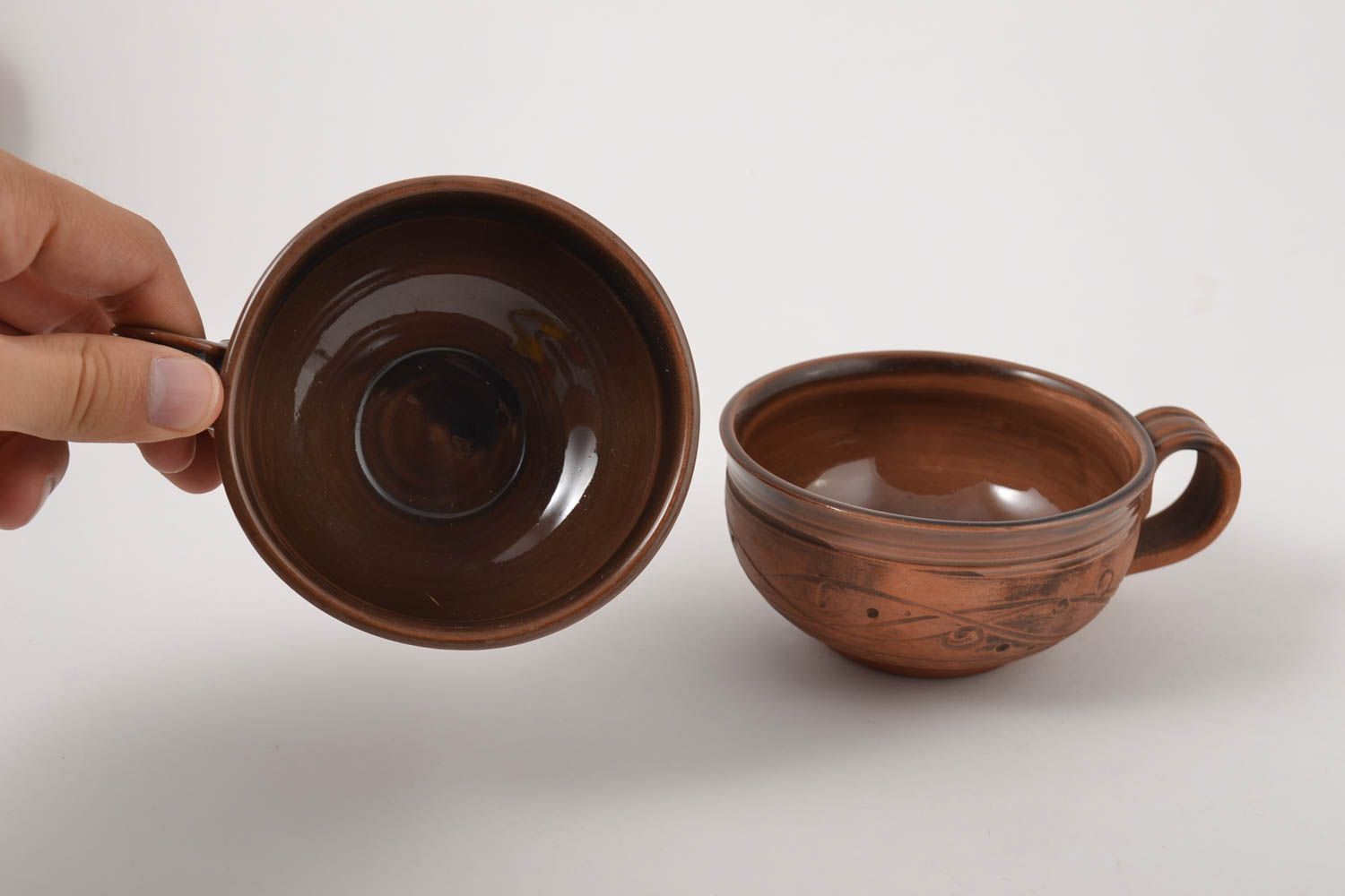 Керамические чашки две необычные керамическая посуда по 300 мл подарочные кружки фото 2