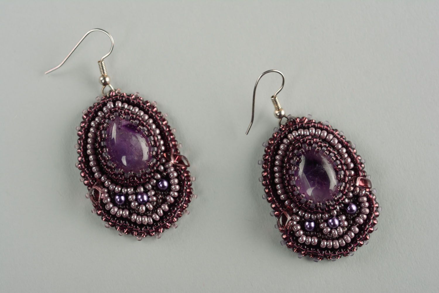 Beaded earrings with amethyst photo 1