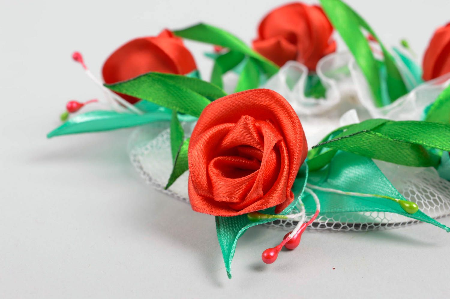 Handmade Haar Netz Haar Schmuck Accessoire für Haare mit Blumen grün rot foto 4