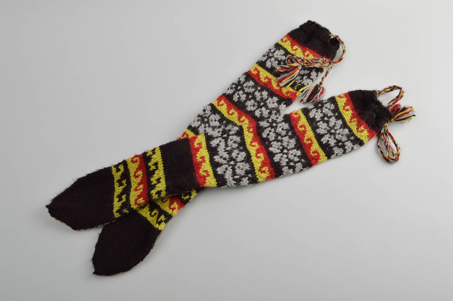 Носки ручной работы шерстяные ноские высокие женские носки с подошвой из кожзама фото 4