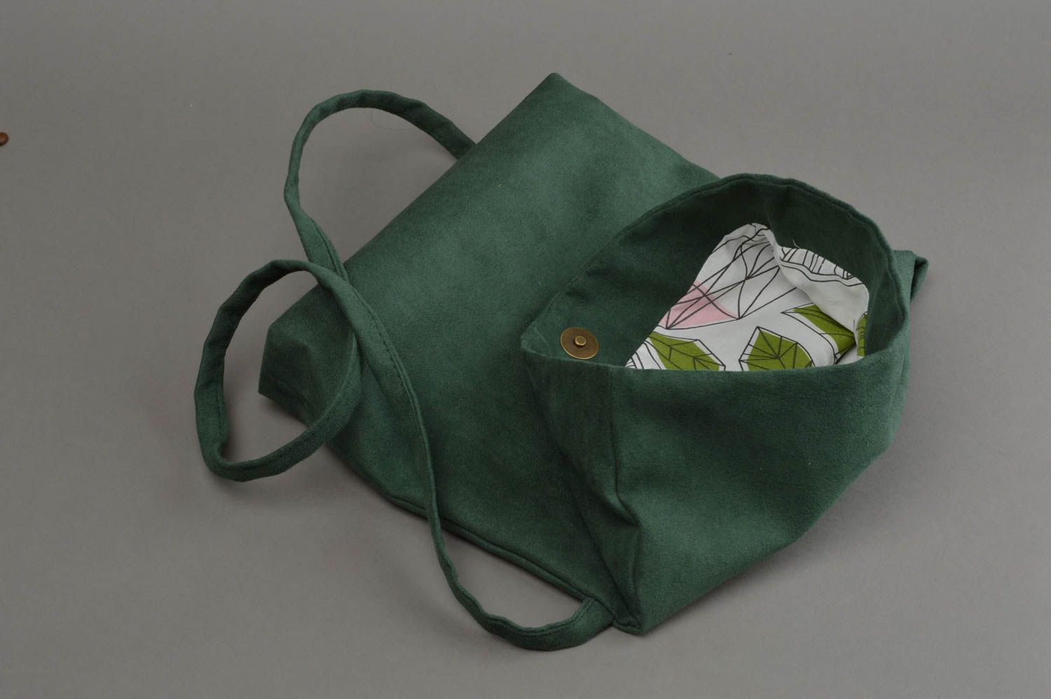 Petit sac pour femme en suède artificiel fait main pliable accessoire vert foncé photo 3