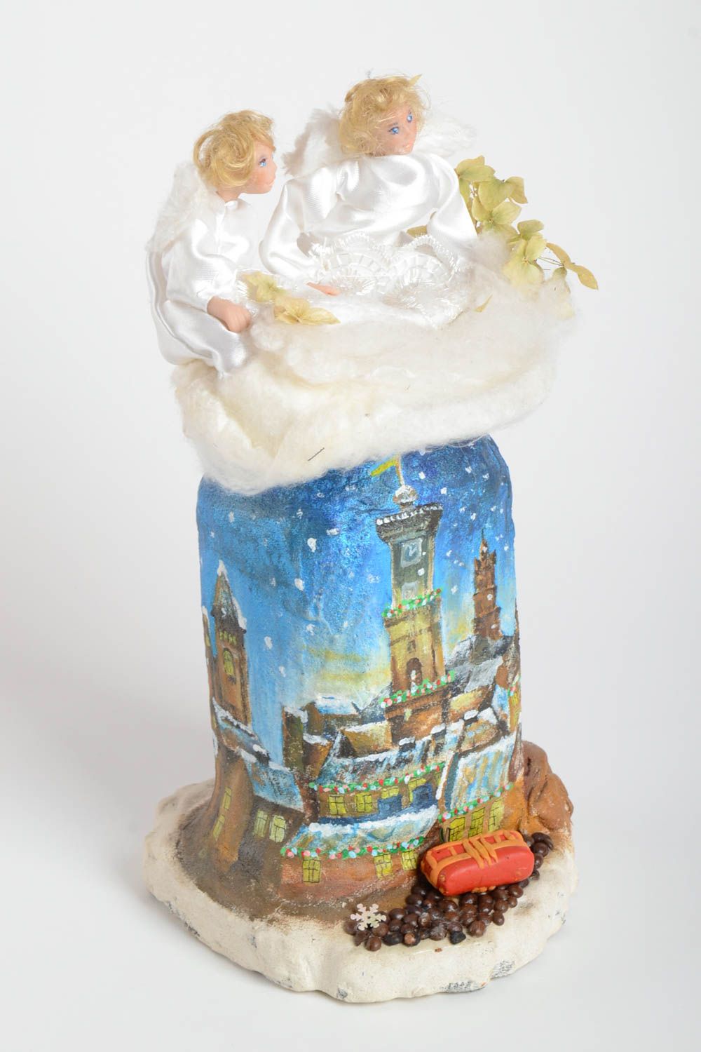 Figurine décorative Petite statue fait main Déco maison en pâte et textile Noël photo 2