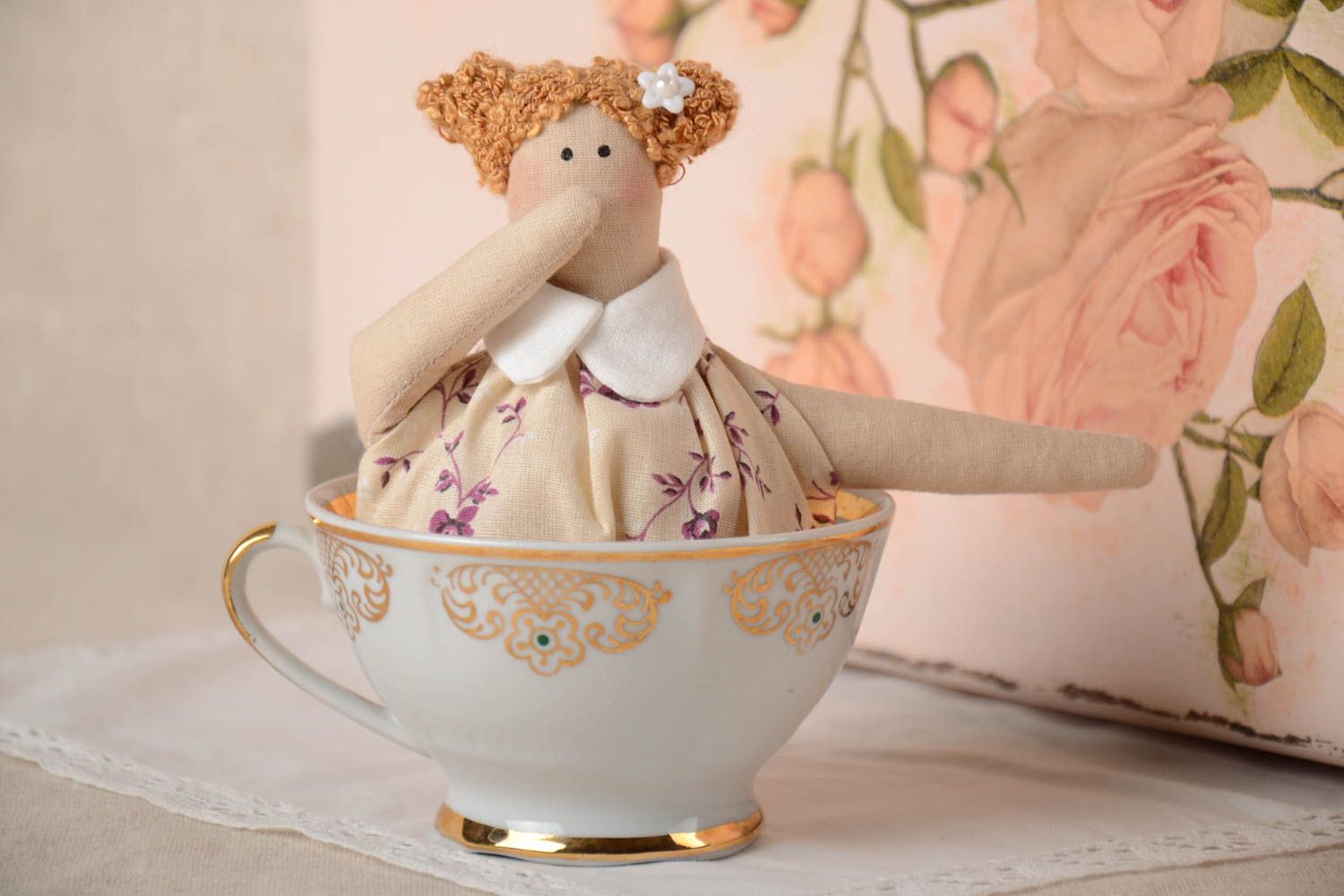 Small handmade decorative doll soft toy for cup kitchen interior decorating photo 1