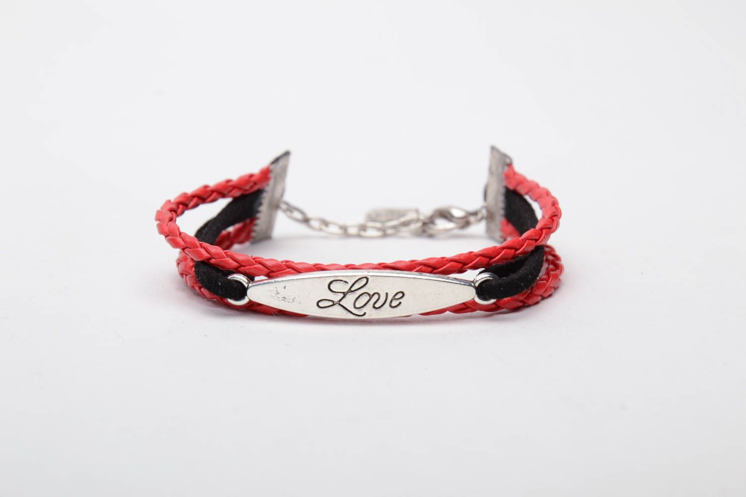 Genuine leather bracelet Red and Black photo 2
