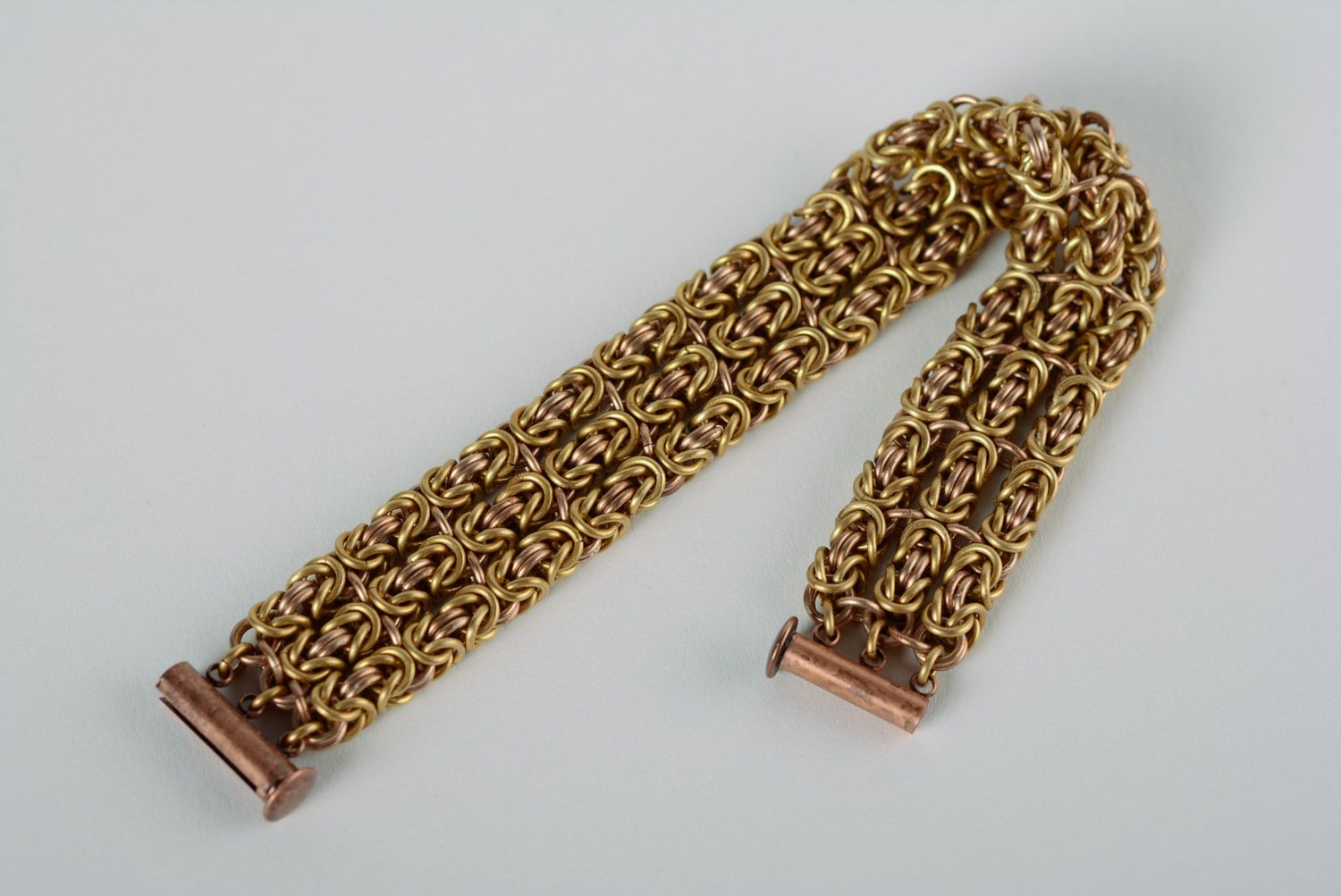 Unusual stylish handmade wide chainmaille woven bracelet unisex photo 4