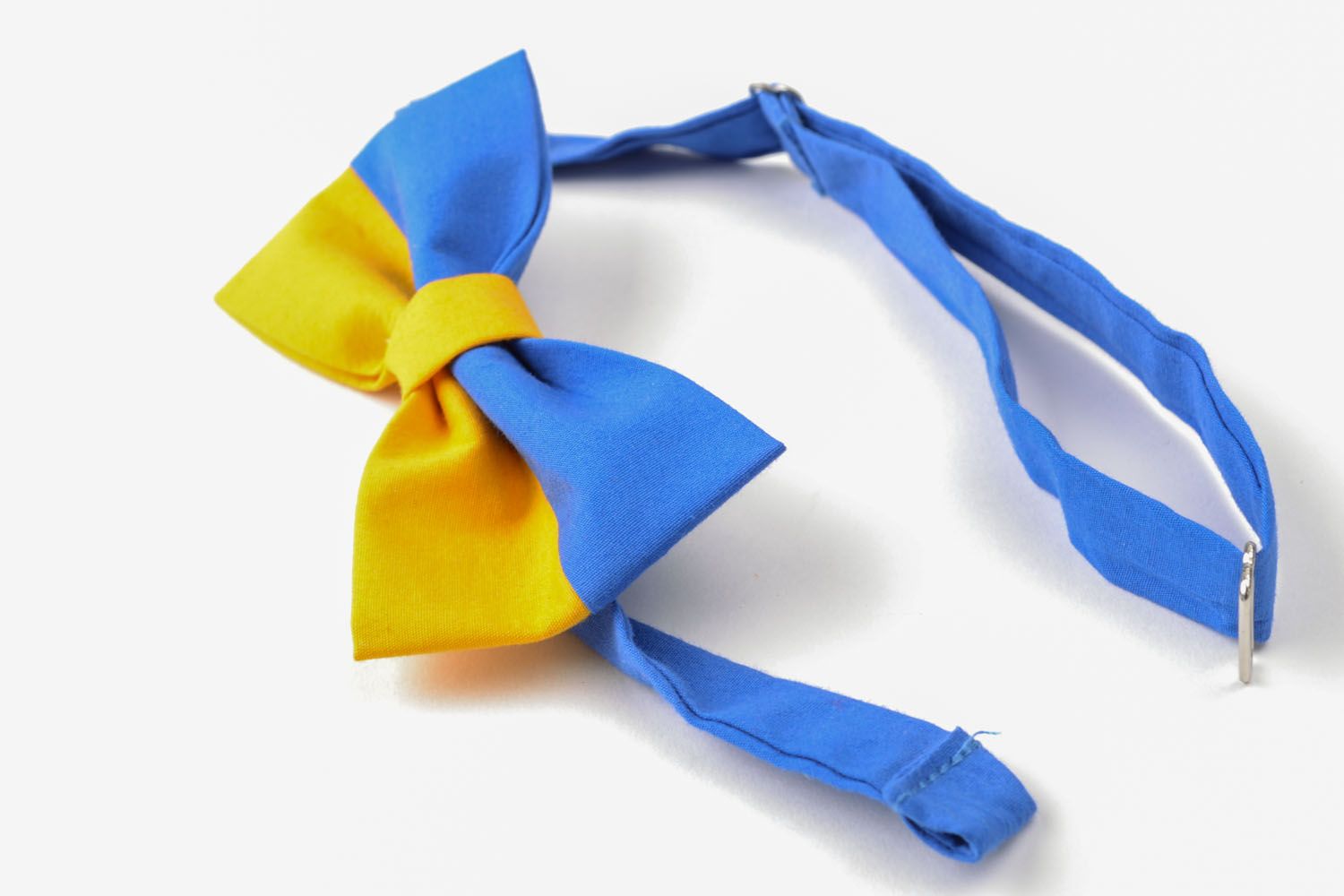 Noeud papillon en tissu de coton original accessoire fait main bleu-jaune photo 3