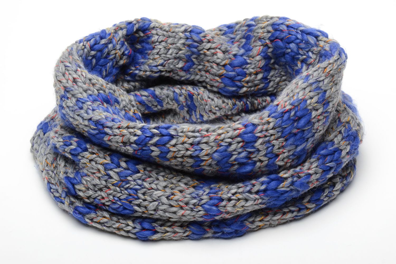 Gray and blue warm collar scarf photo 5