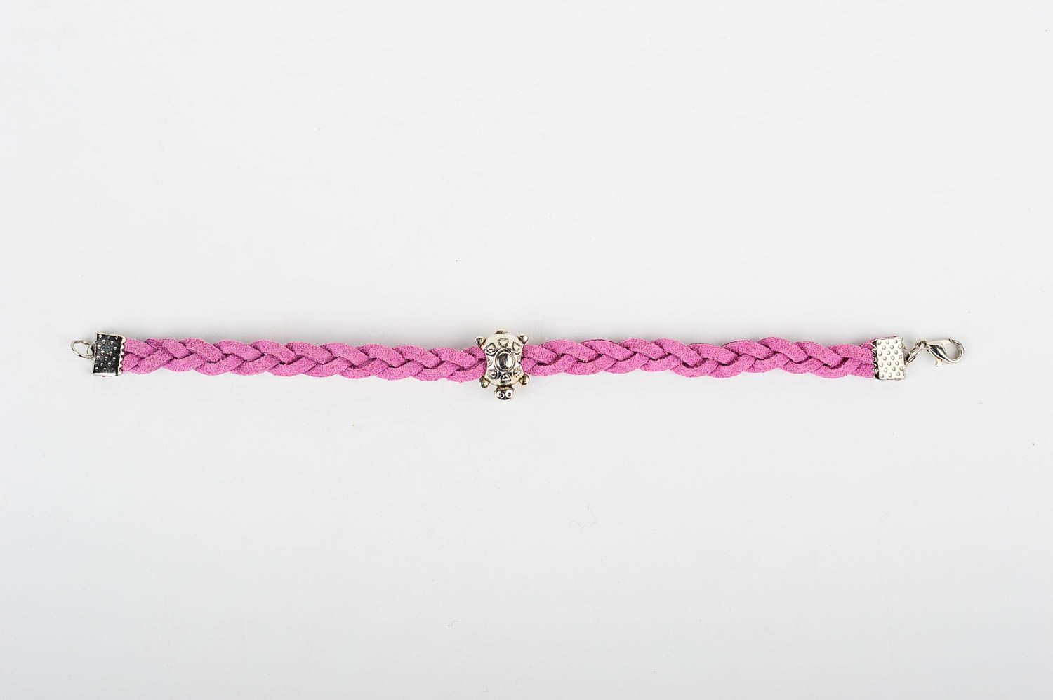 Замшевый браслет хэнд мэйд браслет на руку розовый плетеный украшение из кожи фото 2